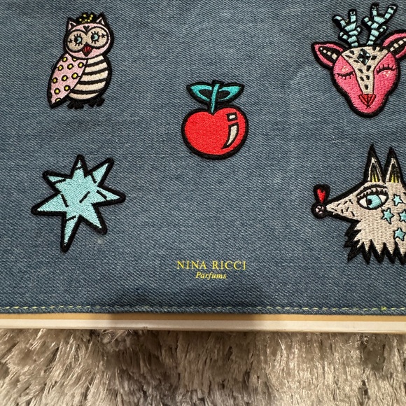 Nina Ricci Blue Cosmetic Bag with Embroidered Designs - Picture 2 of 7